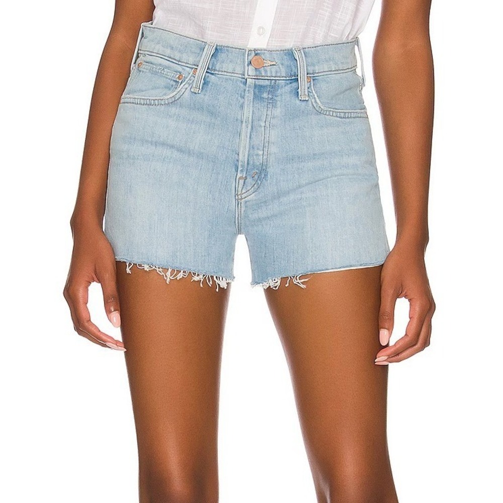 MOTHER The Scrapper Cut Off Fray Denim Short Mentally Elsewhere Raw Hem Size 27